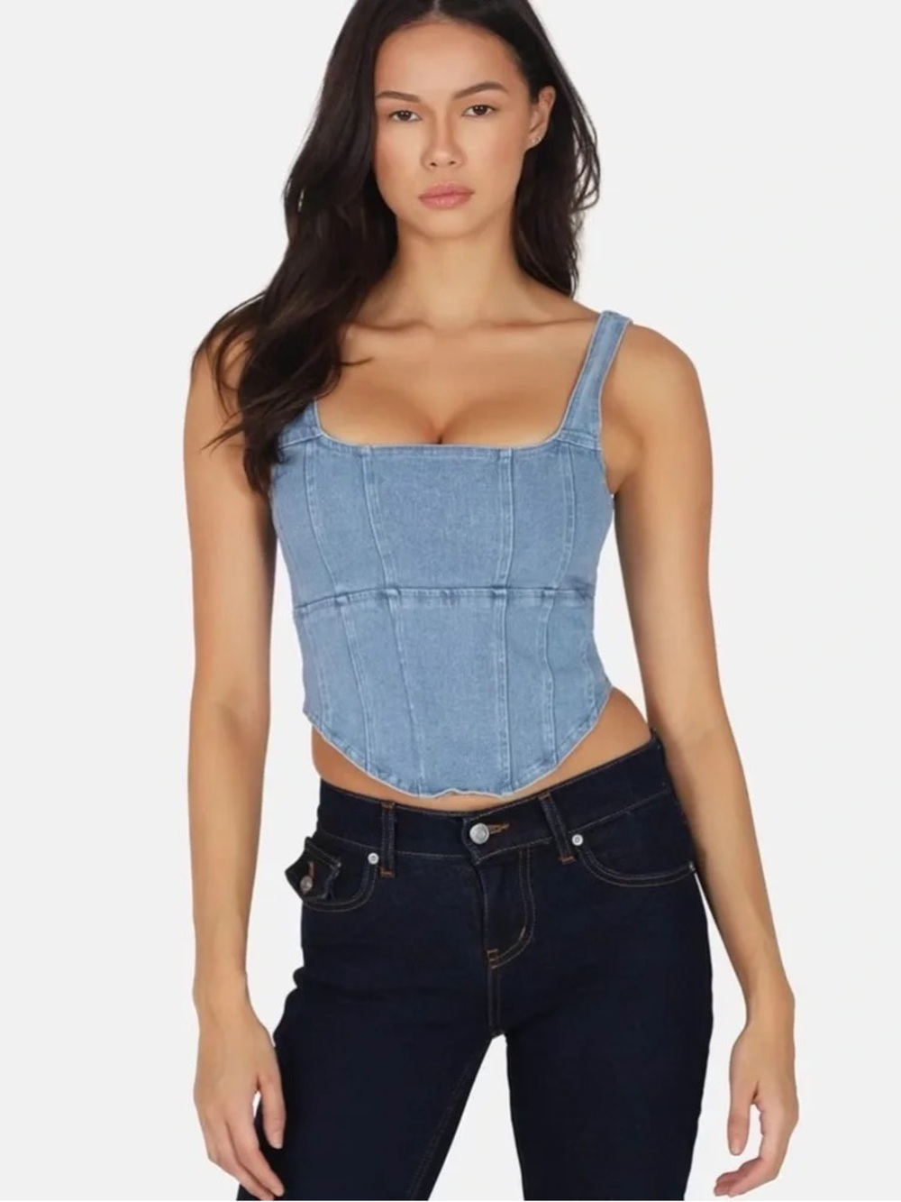 Denim Corset Camisole Tank Top - Light Blue